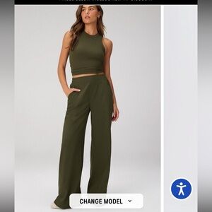 Fabletics downtown wide leg pants olive green